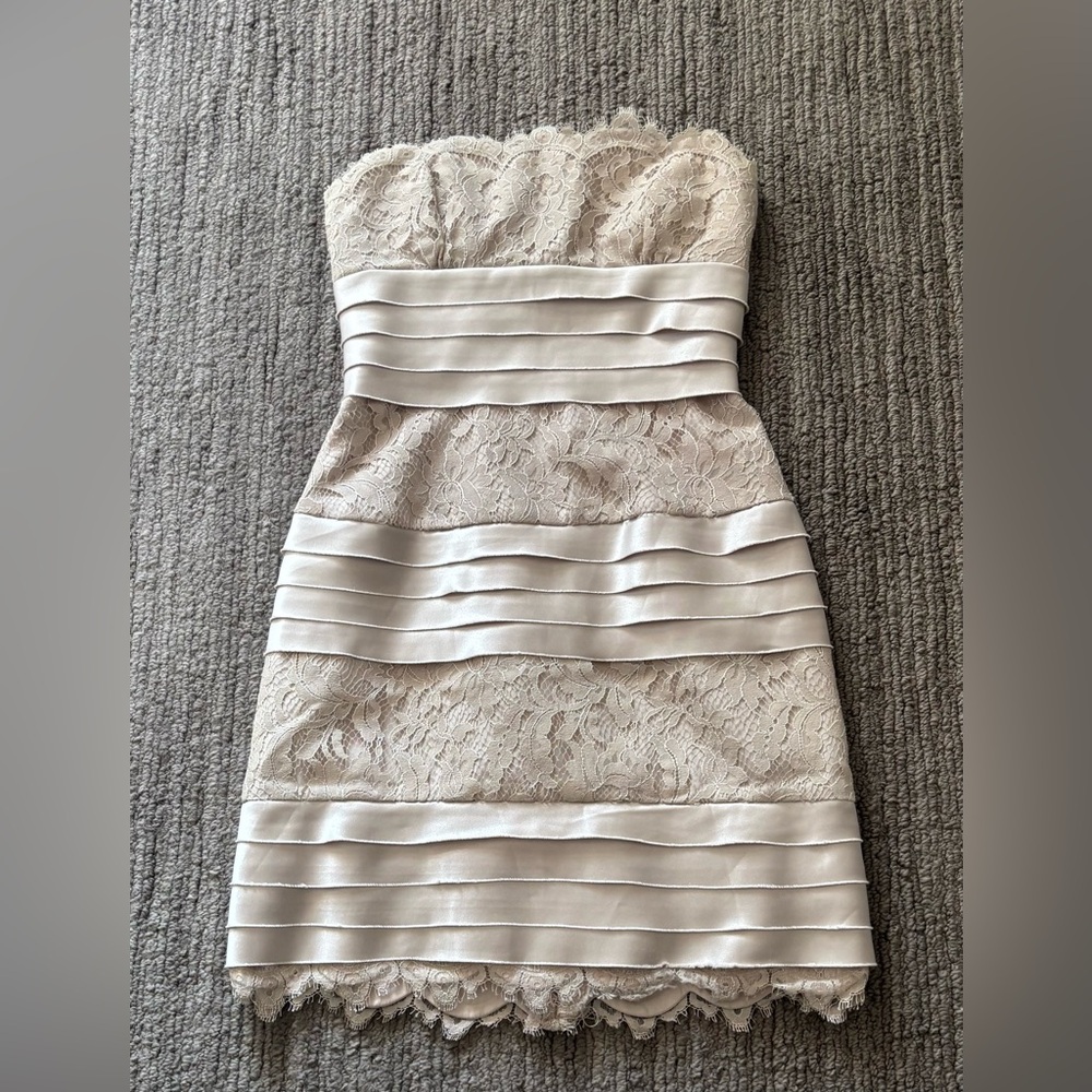 BCBG strapless lace and silky cocktail dress - Picture 5 of 15